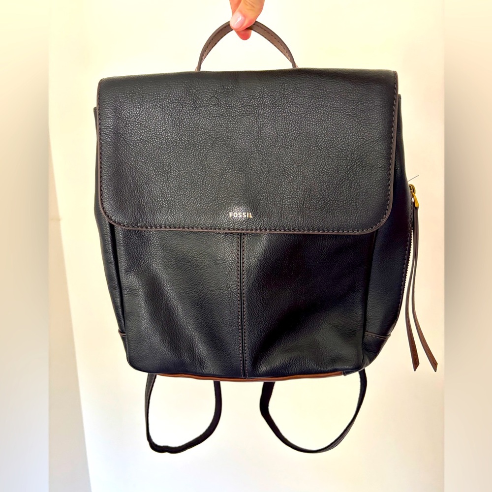 Fossil Claire Leather Backpack - Black and Brown - Adjustable Straps